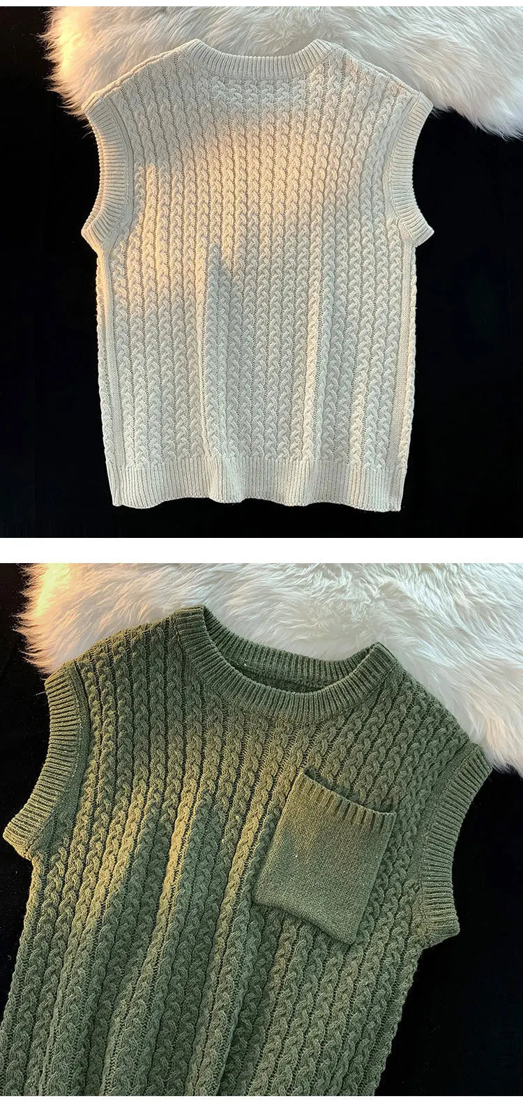 Tatiana Haven Unisex Knit Sweater Vest – Casual Streetwear with Pockets, Harajuku Preppy Style for Autumn & Winter