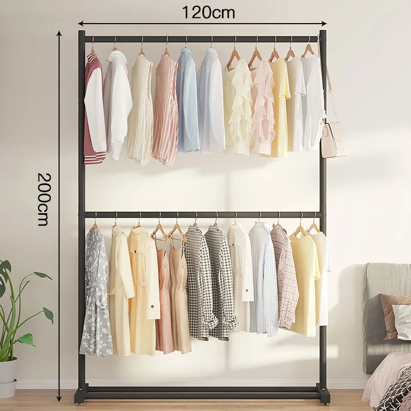 Double Layer Floor-Mounted Clothes Drng Ra Bedroom Balcony Single Rod Storage elf Space-Saving Easy-To-Use Painted Steel