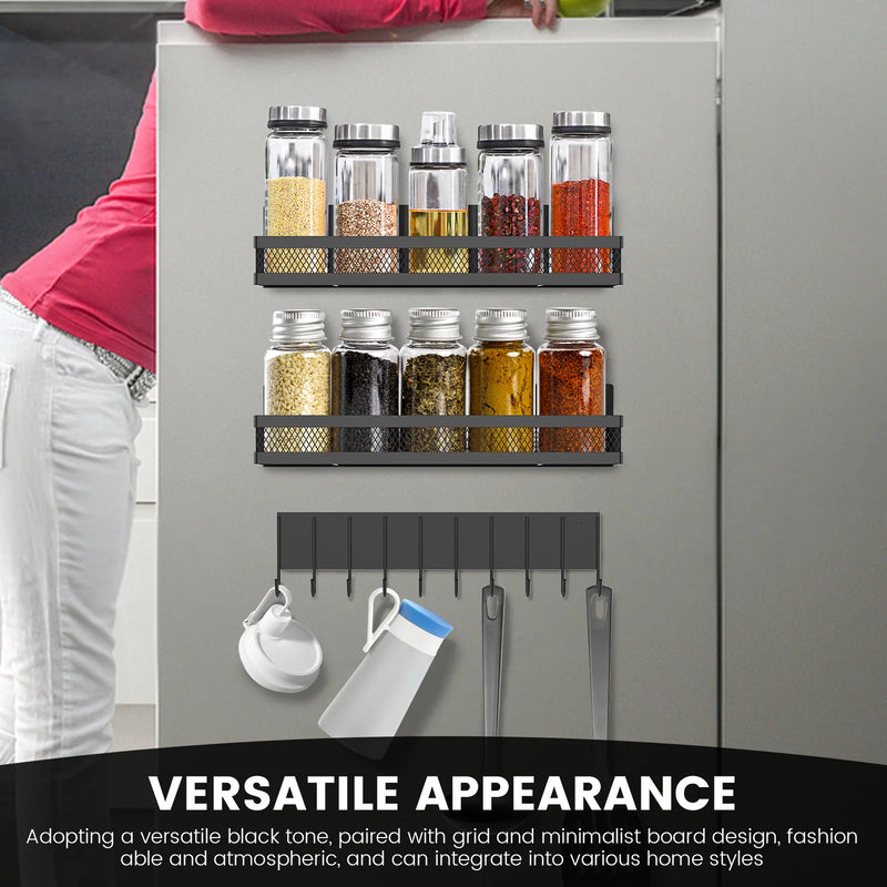 Magnetic Fridge Shelf Spice Storage Rack Multifunctional Hook Rack Seasoning Organizer for Kitchen and living room