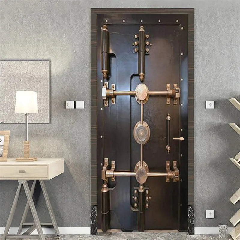 Wooden Door Mural Decal Sticker Peel and Stick Removable Self-Adhesive Brown Wood Grain Red Brick Door Wallpaper for Home Decor