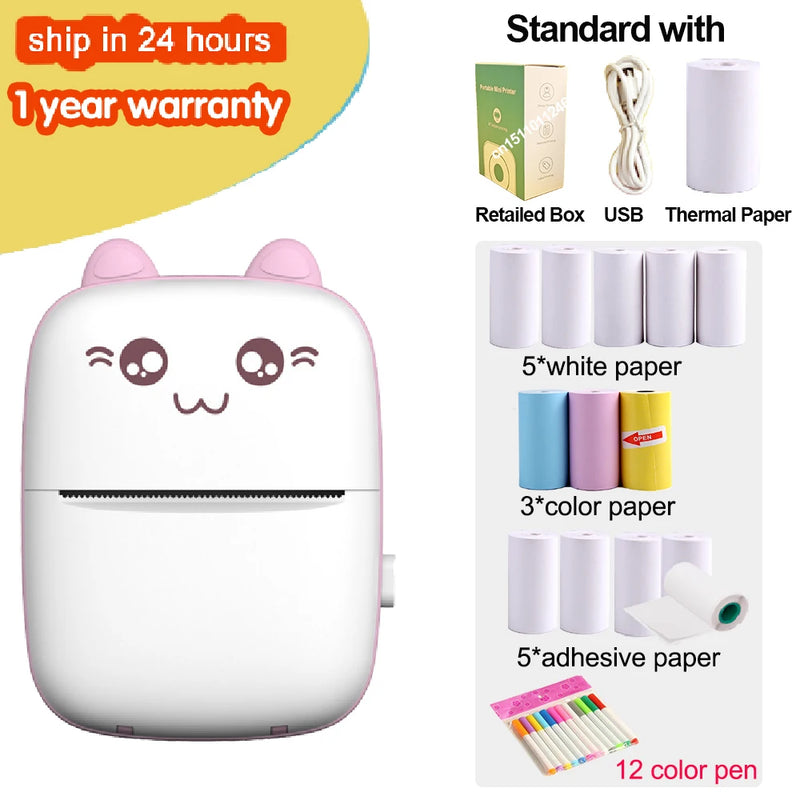 Portable Thermal Printer MINI Wirelessly BT 203dpi Photo Label Memo Wrong Question Printing With USB Cable Imprimante Portable