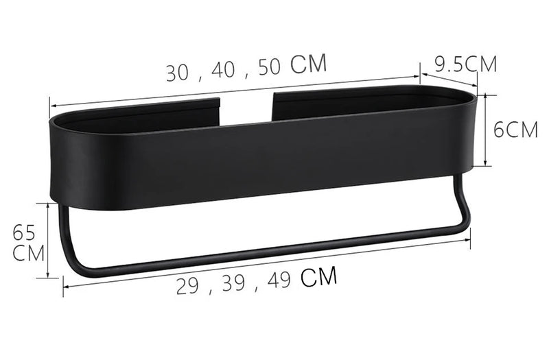 Black Bathroom Shelf Shower Basket Kitchen Storage Rack With Towel Bar Cosmetics Wall Shelves Bathroom Accessories