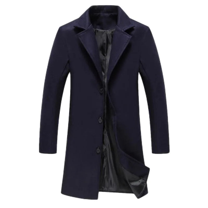 Trench Men Mid Length Coats Turn Down Collar Full Sleeve Single Breasted Jackets Casual Regular Open Stitch Autumn Winter