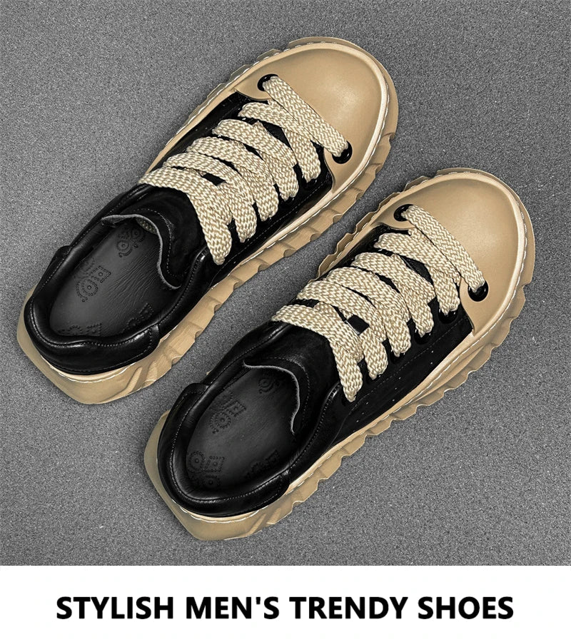 Chunky Sneakers Men Designer Sport Shoes Fashion Casual Microfiber Leather Breathable Height Increased Flat Platform Board Shoes