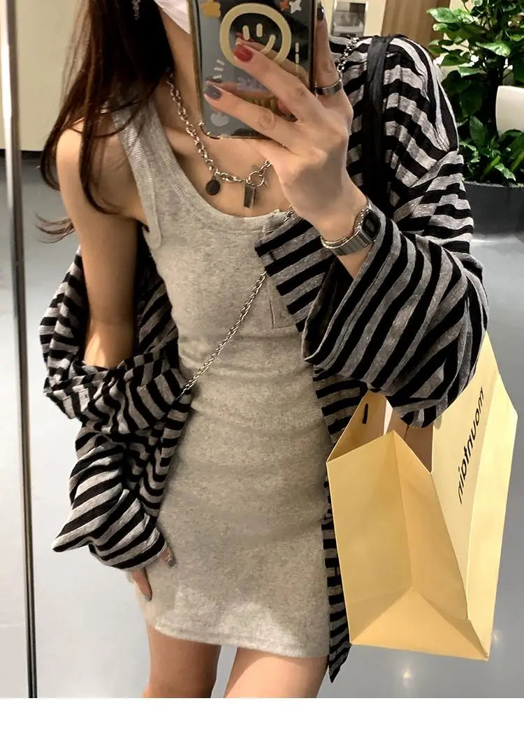 Sweatshirts Women Striped Chic Loose All-match Design Summer Simple Daily Retro Students Tender Sun-proof Classic Korean Style