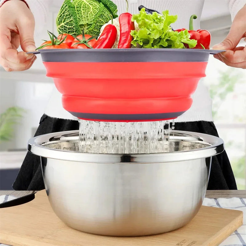 Round Collapsible Colander Silicone Kitchen Fruit Vegetable Washing Basket Strainer Foldable Drainer Kitchen Gadgets Tools