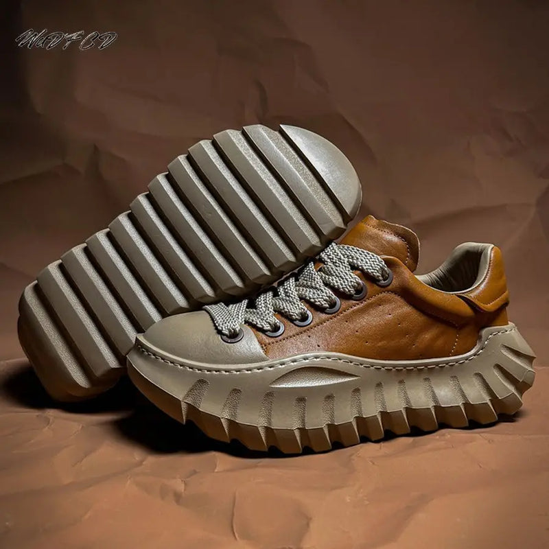 Chunky Sneakers Men Designer Sport Shoes Fashion Casual Microfiber Leather Breathable Height Increased Flat Platform Board Shoes