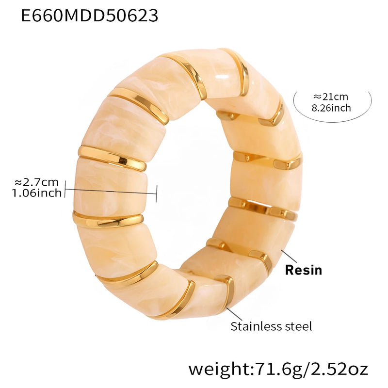 Chunky Ethnic Women Bracelets For Women No Fade Resin Stainless Steel Elastic Rope Handcraft Bangle Luxury Jewelry
