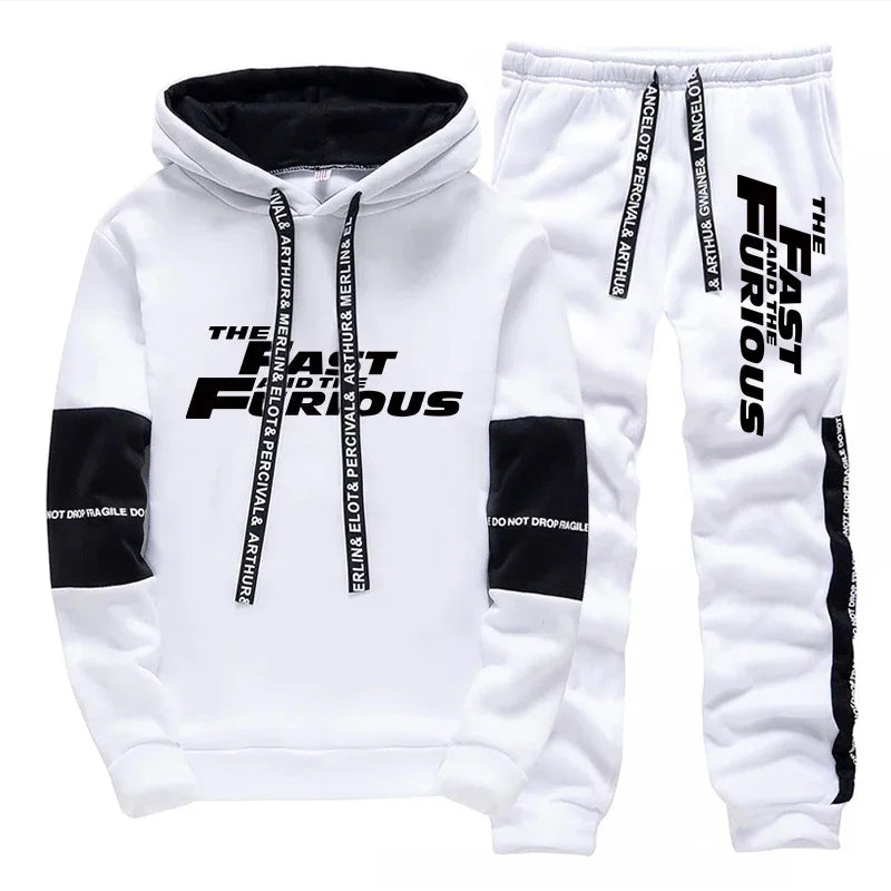 Men’s Hooded Sweatshirt and Sweatpants Set – Casual Sportswear for Autumn & Winter