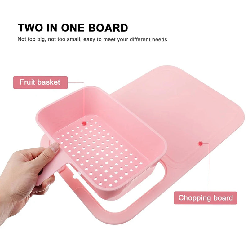 1PC multi-functional sink cutting board Kitchen vegetable and fruit cutting board 2-in-1 removable drain basket cutting board