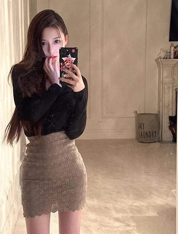 Tatiana Haven Coquette Lace Mini Skirt – Y2K Aesthetic A-Line Streetwear Skirt for Women