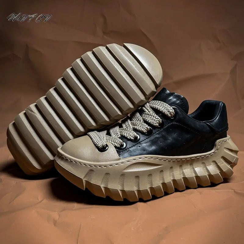 Chunky Sneakers Men Designer Sport Shoes Fashion Casual Microfiber Leather Breathable Height Increased Flat Platform Board Shoes