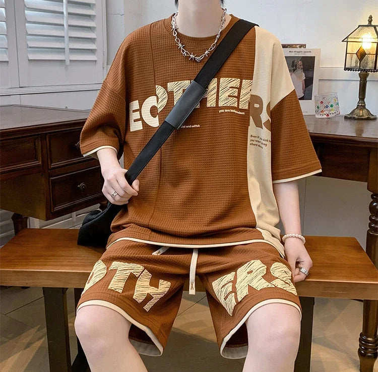 Men’s Alphabet Sportswear Set – Casual Jogging Tracksuit with T-Shirt and Shorts