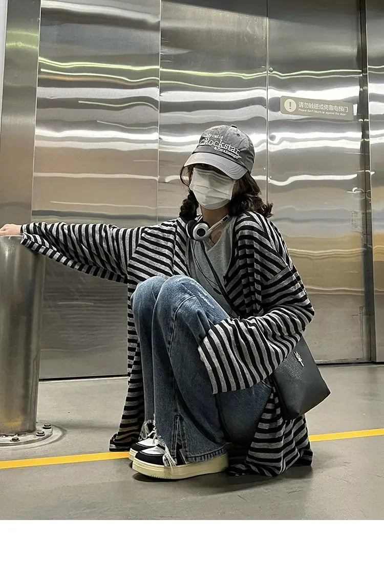 Sweatshirts Women Striped Chic Loose All-match Design Summer Simple Daily Retro Students Tender Sun-proof Classic Korean Style