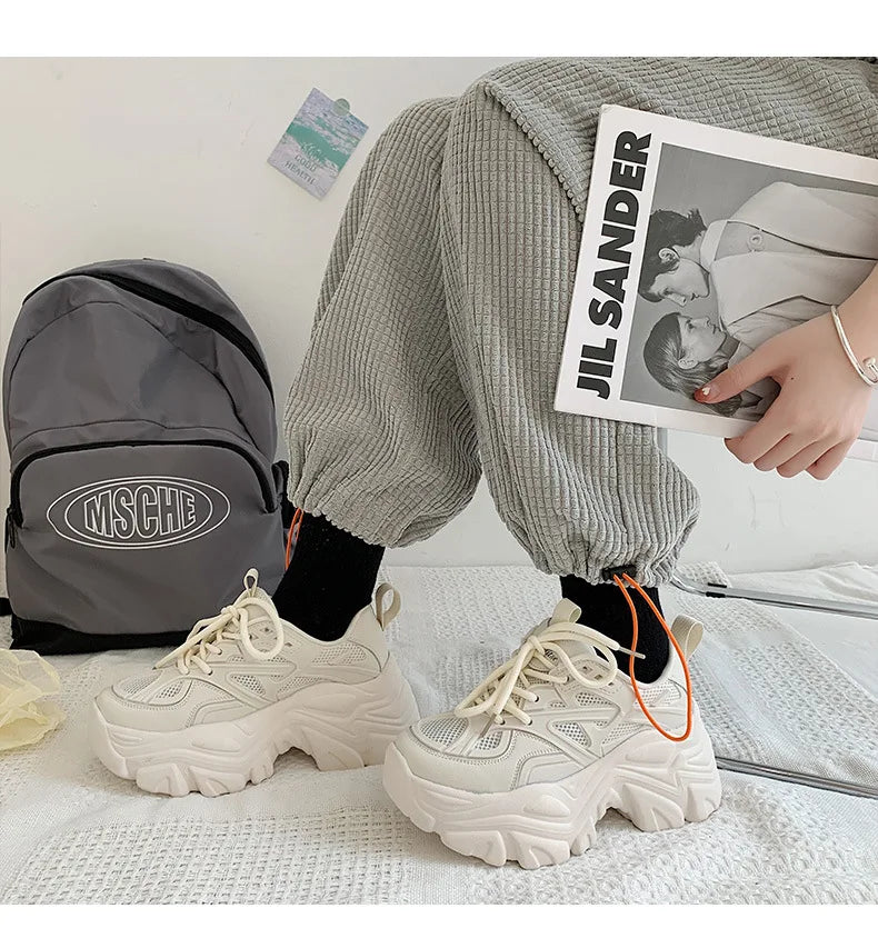 Fujin 7cm Chunky Sneakers Platform Shoes Wedge for Women Casual Shoes Breathable Summer Shoes Women Fashion Sneakers Spring