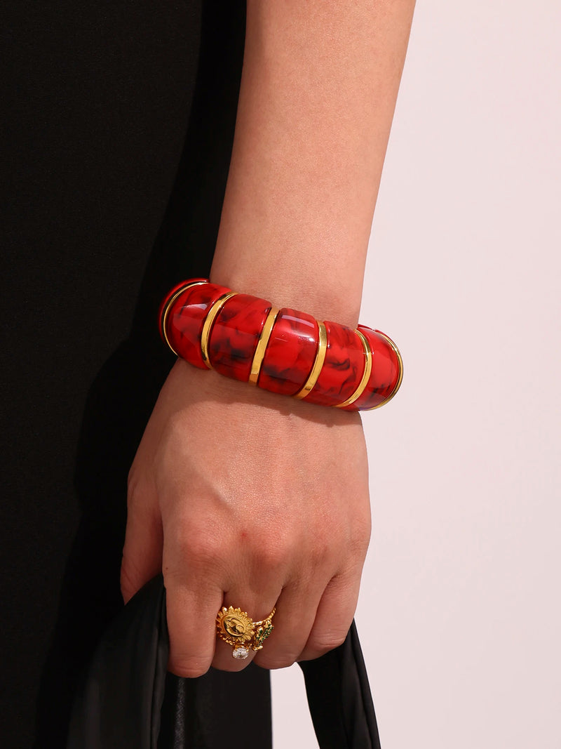 Chunky Ethnic Women Bracelets For Women No Fade Resin Stainless Steel Elastic Rope Handcraft Bangle Luxury Jewelry