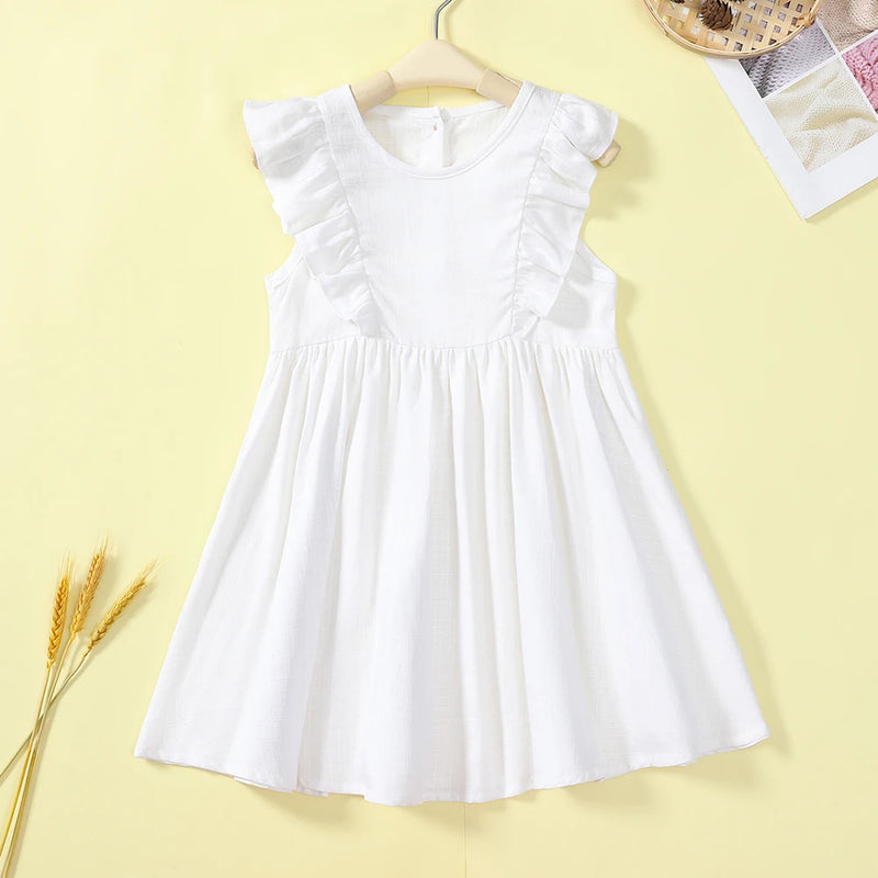 Tatiana Haven European & American Girls’ Summer Dress – Solid Color Cotton & Linen Casual Cute A-Line Outfit