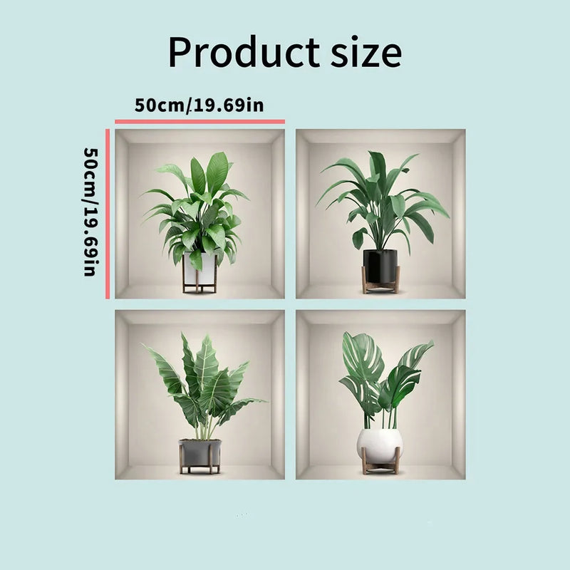 Vinyl Decal Bonsai Wall Sticker Poster  Removable 3D Green Leaves Plant Wallpaper Peel And Stick for Kitchen Living Room Decor