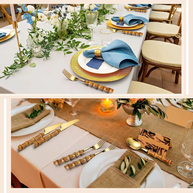 Bamboo Cutlery Sets Stainless Steel Dinnerware Sets Gold Wooden Tableware Western Food Knife Fork Teaspoon Cutleries