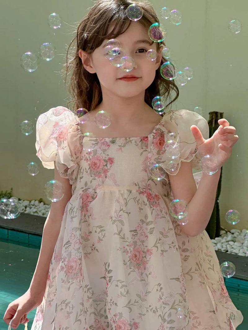 Casual Summer Girls Princess Dress – Sweet Floral Bow Knot Style