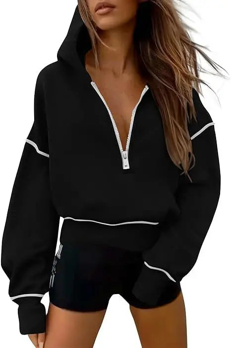 Women’s Oversized Half-Zip Sweatshirt – Casual Long Sleeve Pullover Hoodie for Autumn Fashion