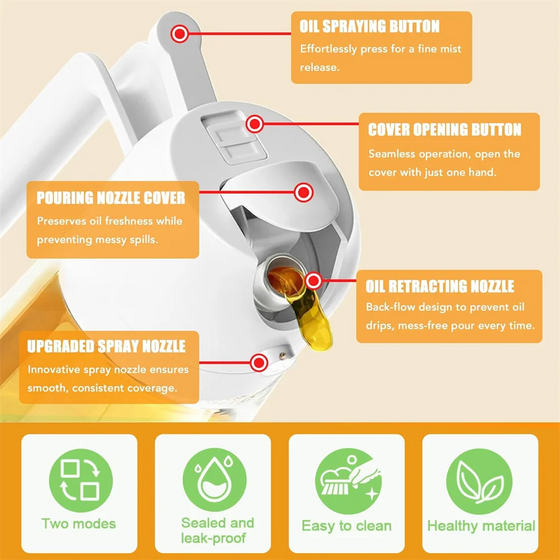 Olive Oil Sprayer Mister for Cooking,16oz/470ml Glass Oil Spray Bottle,2 in 1 Food-grade Oil Dispenser Bottle For Kitchen