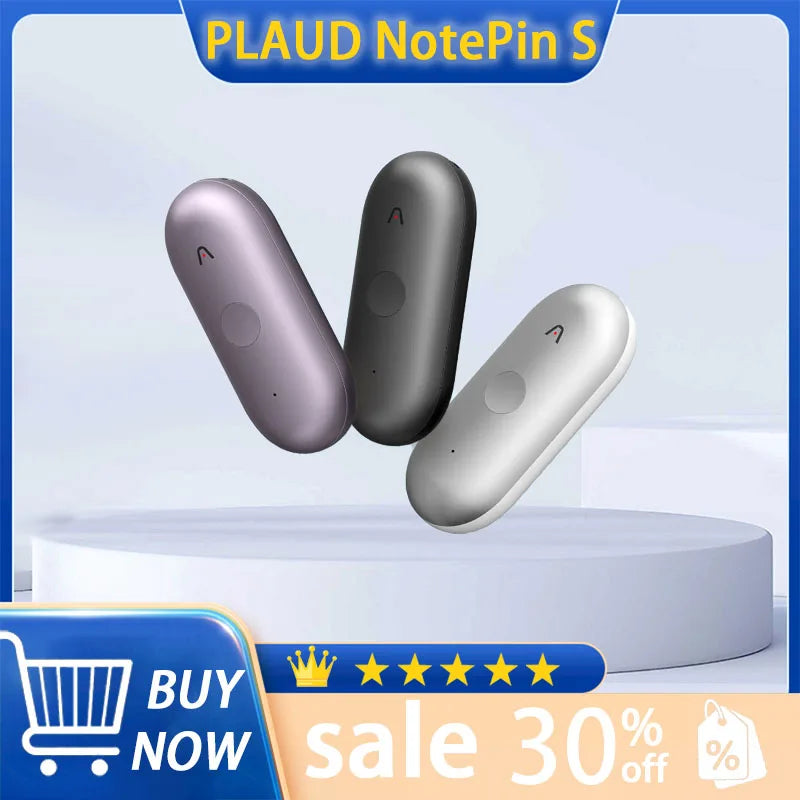 New Plaud Notepin S Wearable AI Voice Recorder, AI Notetaker, Smart Transcription & Summarization, with Wristband & lapel clip