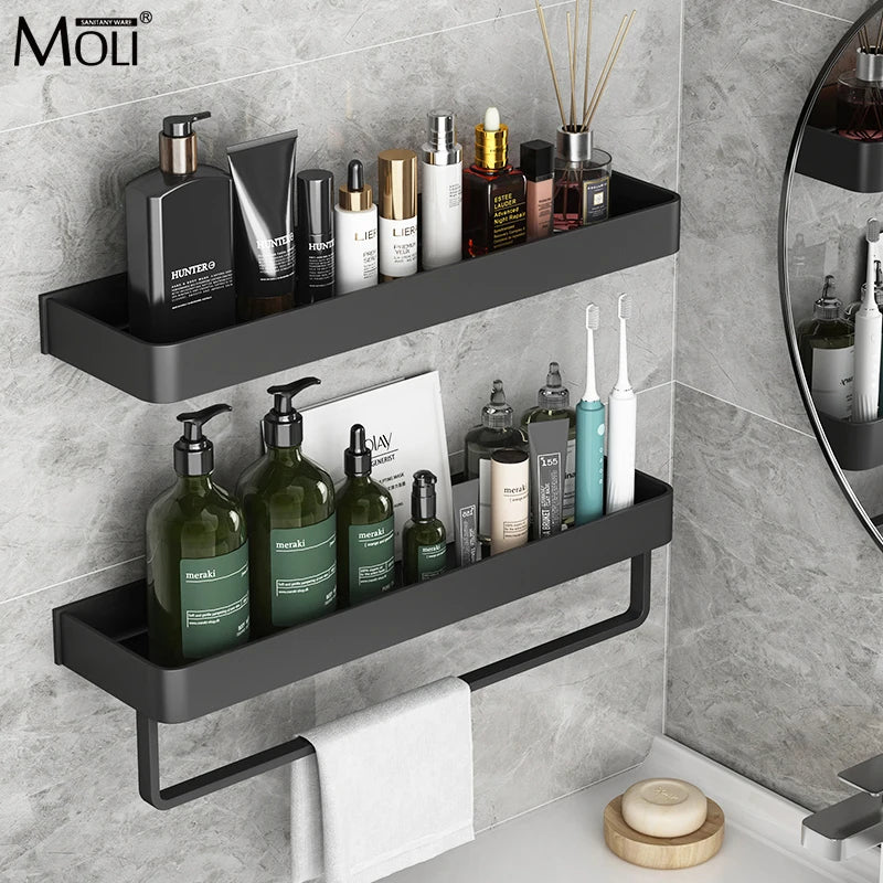 Punch-free Black Bath Shelves Bathroom Shelf Nail-free Shampoo Holder Shelves Storage Shelf Rack Bathroom Basket Holder ML1018