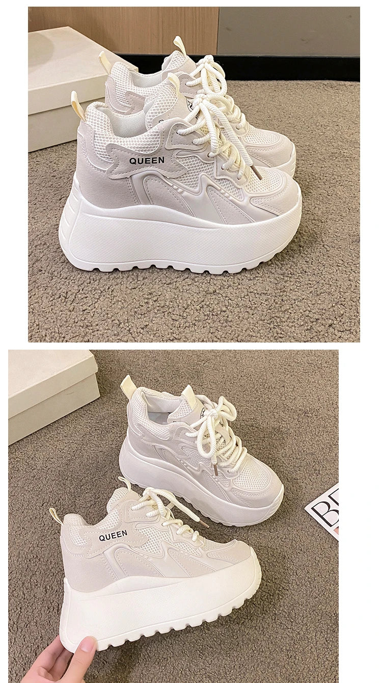 Women Chunky Sneakers 2025 Autumn Breathable Mesh Casual Shoes 11CM Wedge Heels Platform Shoes Chaussures Femme Sports Dad Shoes