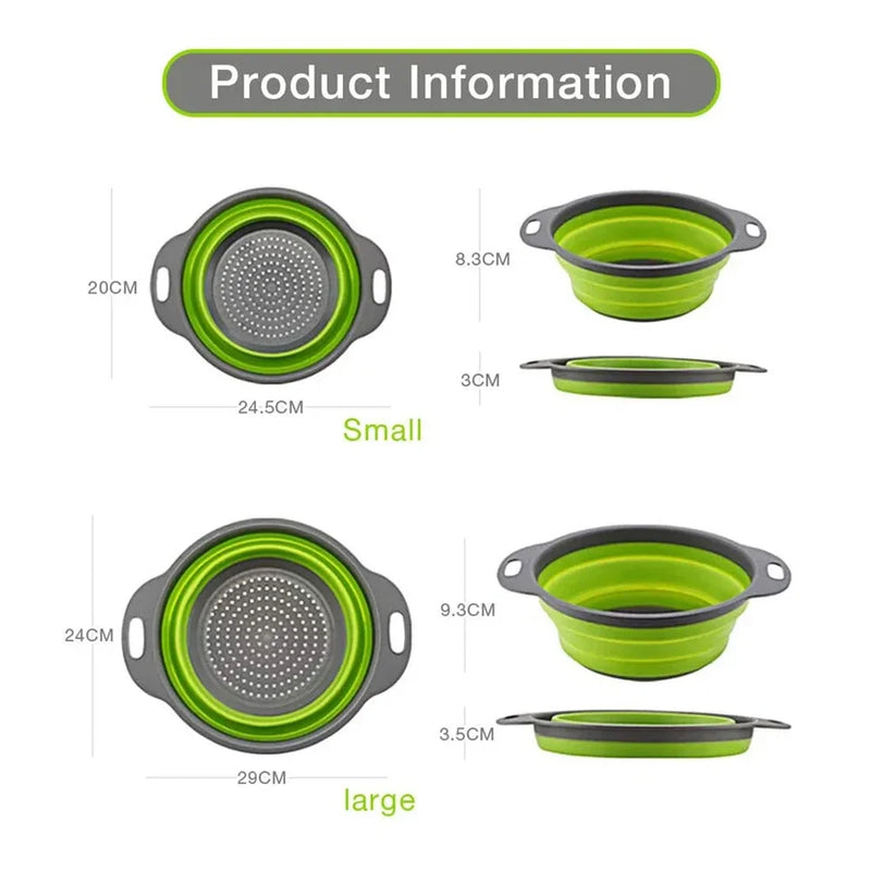 Round Collapsible Colander Silicone Kitchen Fruit Vegetable Washing Basket Strainer Foldable Drainer Kitchen Gadgets Tools