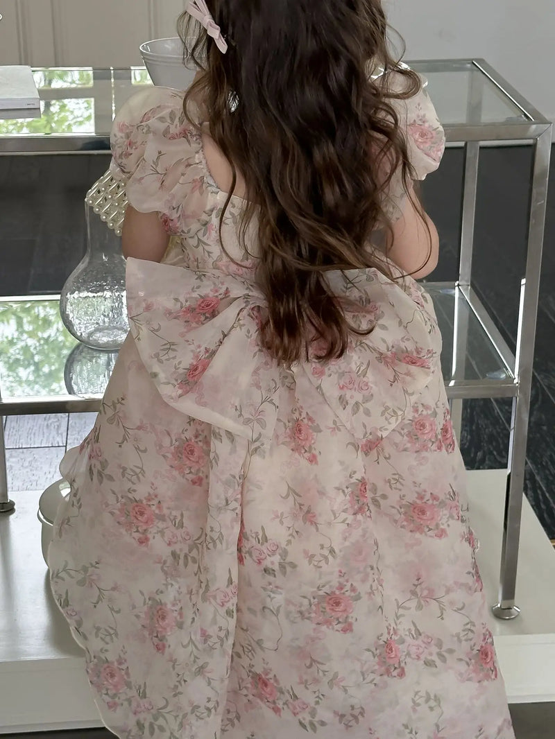 Casual Summer Girls Princess Dress – Sweet Floral Bow Knot Style