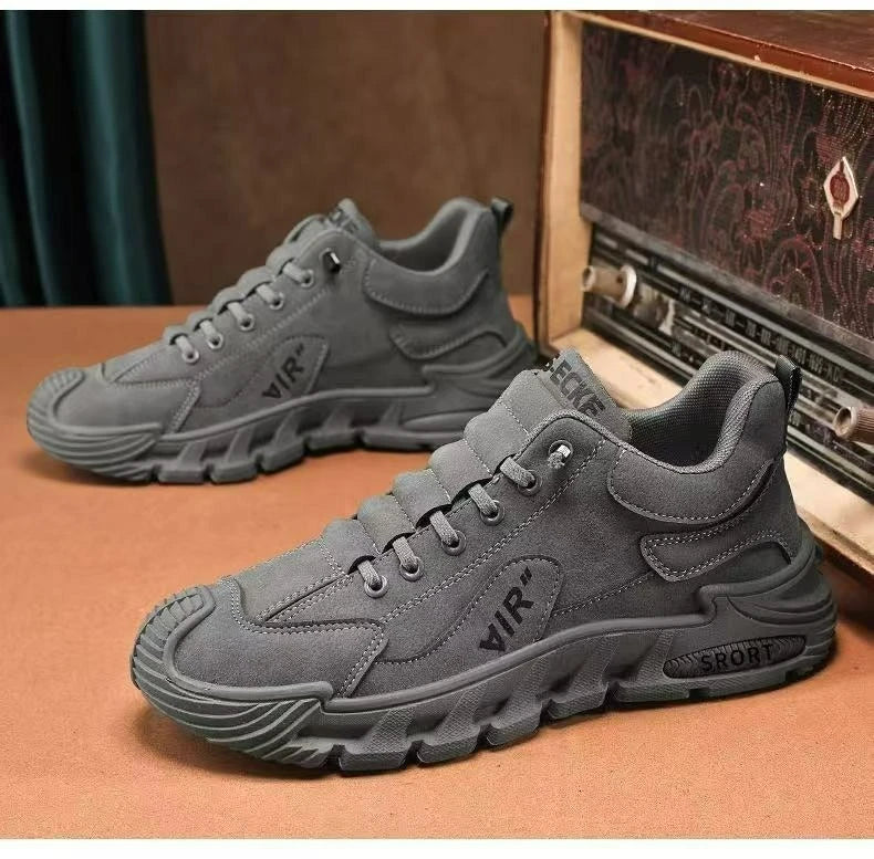 Men Chunky Sports Sneakers Spring Fashion Slip-on Men Casual Shoes Leather Waterproof Work Shoes for Men Anti-Slip Platform Shoe