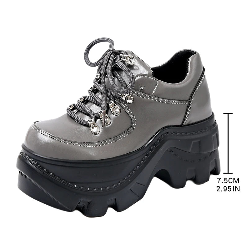 Fashion Black Chunky Sneakers for Women 2025 Autumn Platform Sports Shoes Woman Gothic Punk Style Thick Sole Sneakers Plus Size