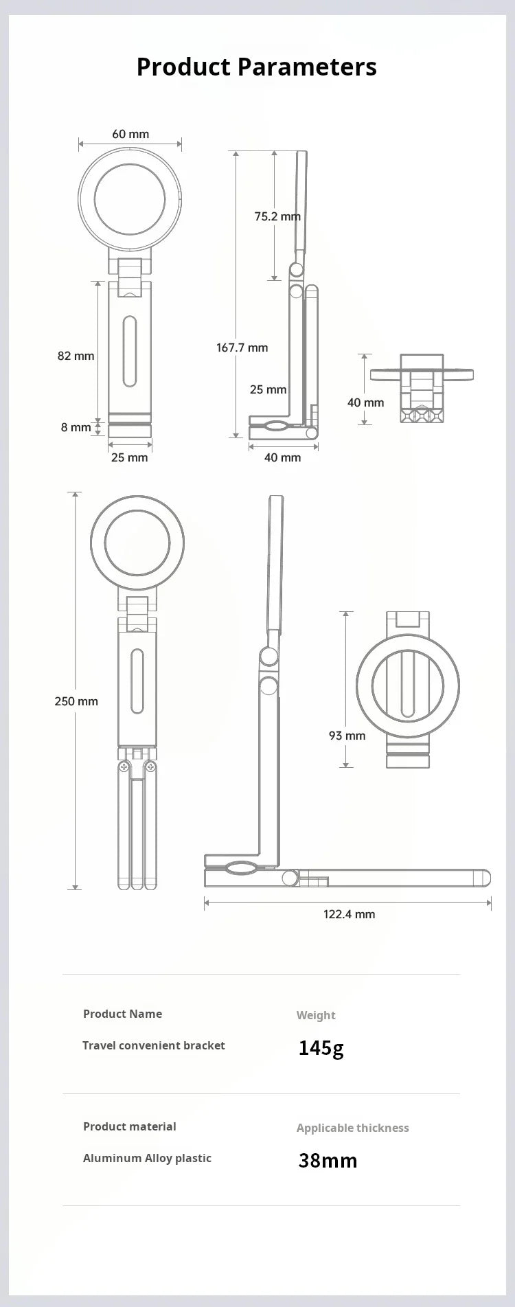 For MagSafe Plane Phone Holder – Portable Magnetic 360° Rotating Foldable Tripod for Travel, Car & Desk