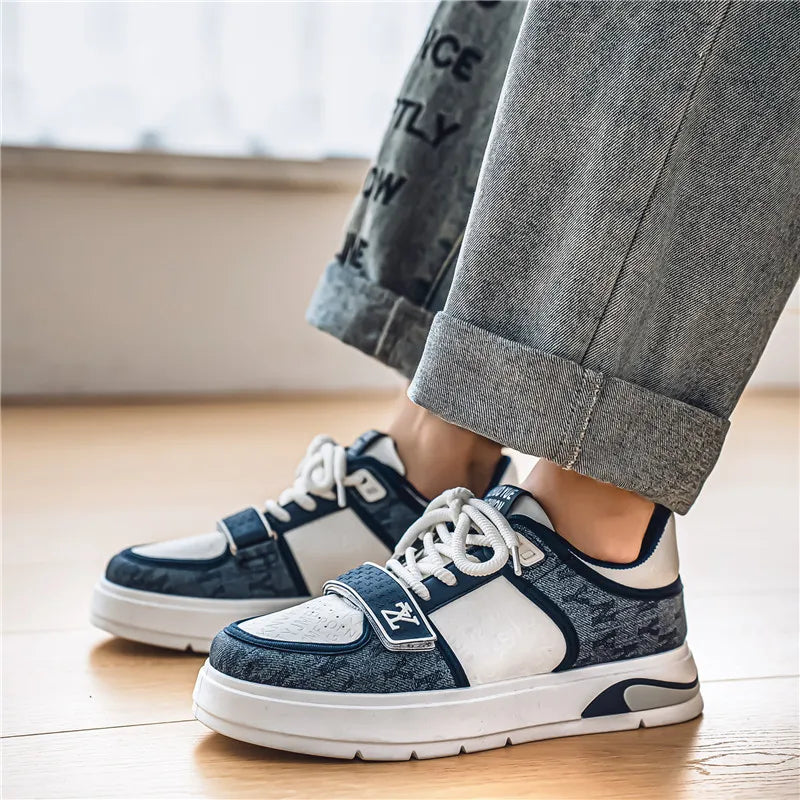 Fashion White Blue Skateboard Shoes Man Comfortable Platform Men&