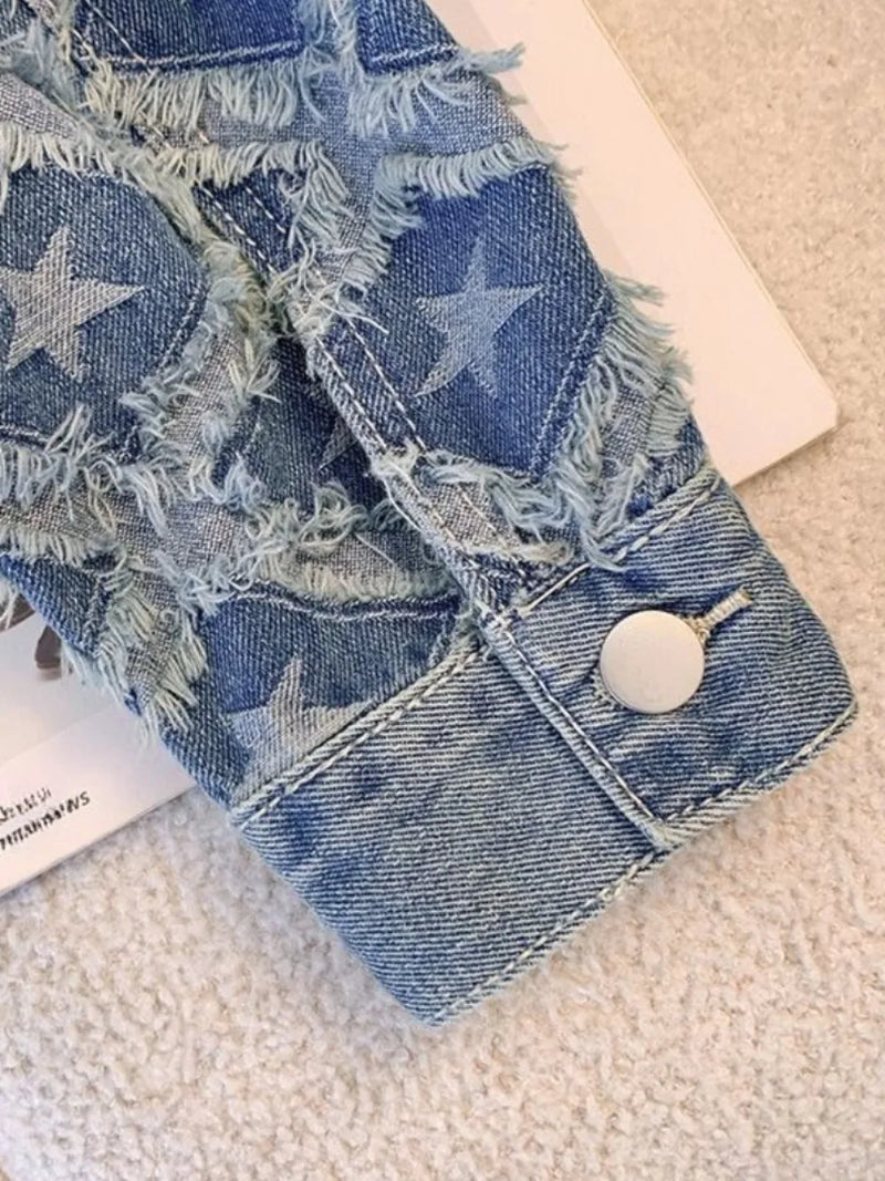 Denim Jacket Women Autumn New InTassel Short Jacket Top Fashion Loose Outerwear Single Breasted Long Sleeved Casual Jeans Coat