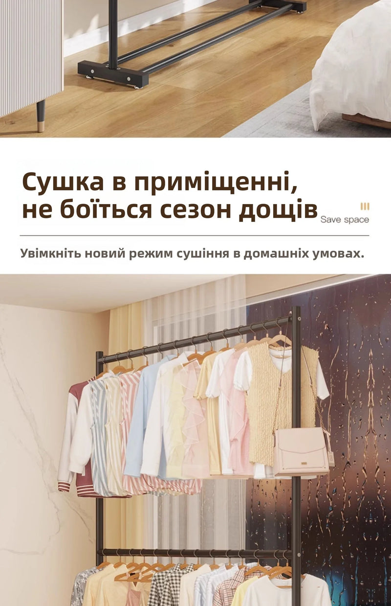 Double Layer Floor-Mounted Clothes Drng Ra Bedroom Balcony Single Rod Storage elf Space-Saving Easy-To-Use Painted Steel
