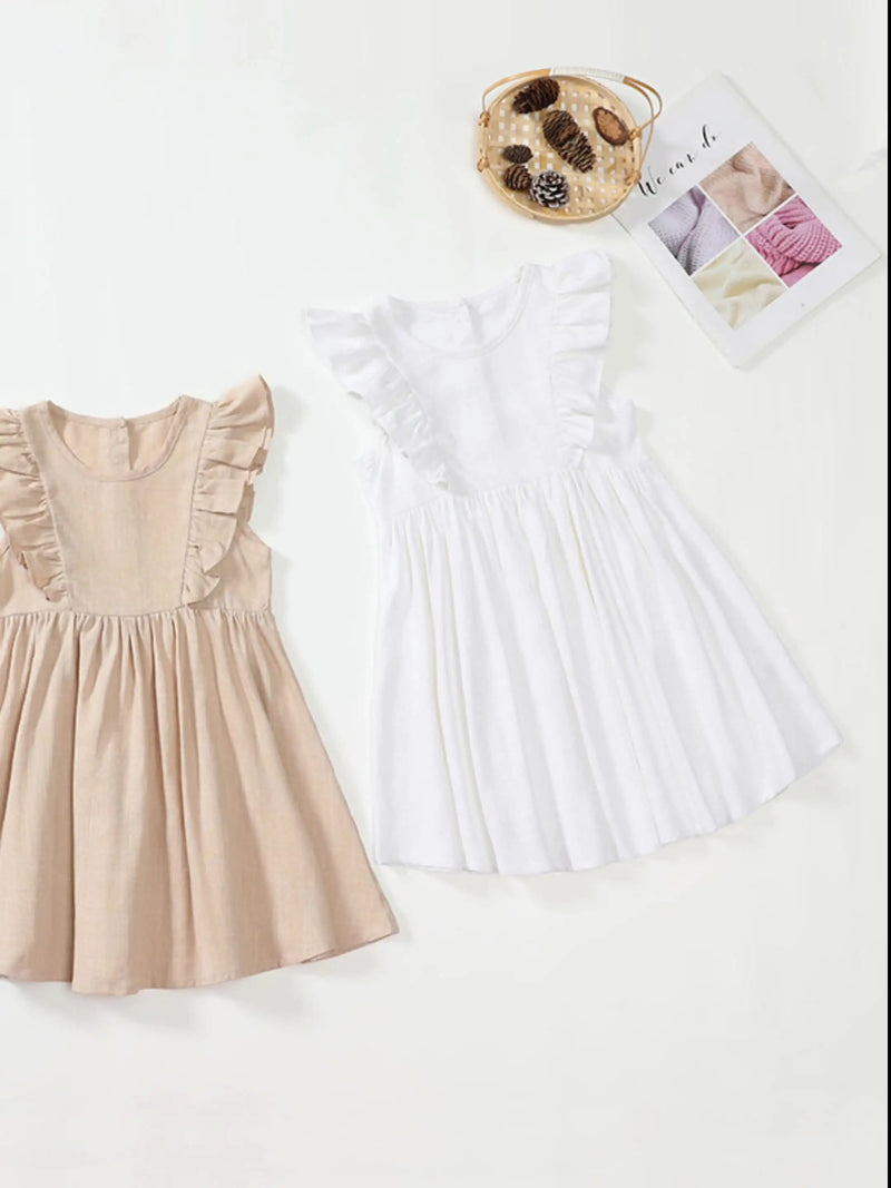 Tatiana Haven European & American Girls’ Summer Dress – Solid Color Cotton & Linen Casual Cute A-Line Outfit