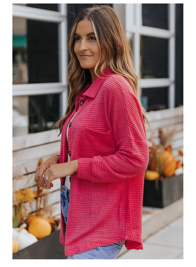 Women’s Oversized Button-Down Blouse – Casual Boho Long Sleeve Shirt with Turn-Down Collar