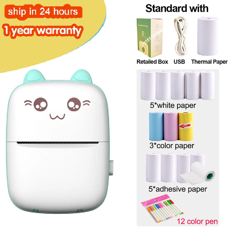 Portable Thermal Printer MINI Wirelessly BT 203dpi Photo Label Memo Wrong Question Printing With USB Cable Imprimante Portable