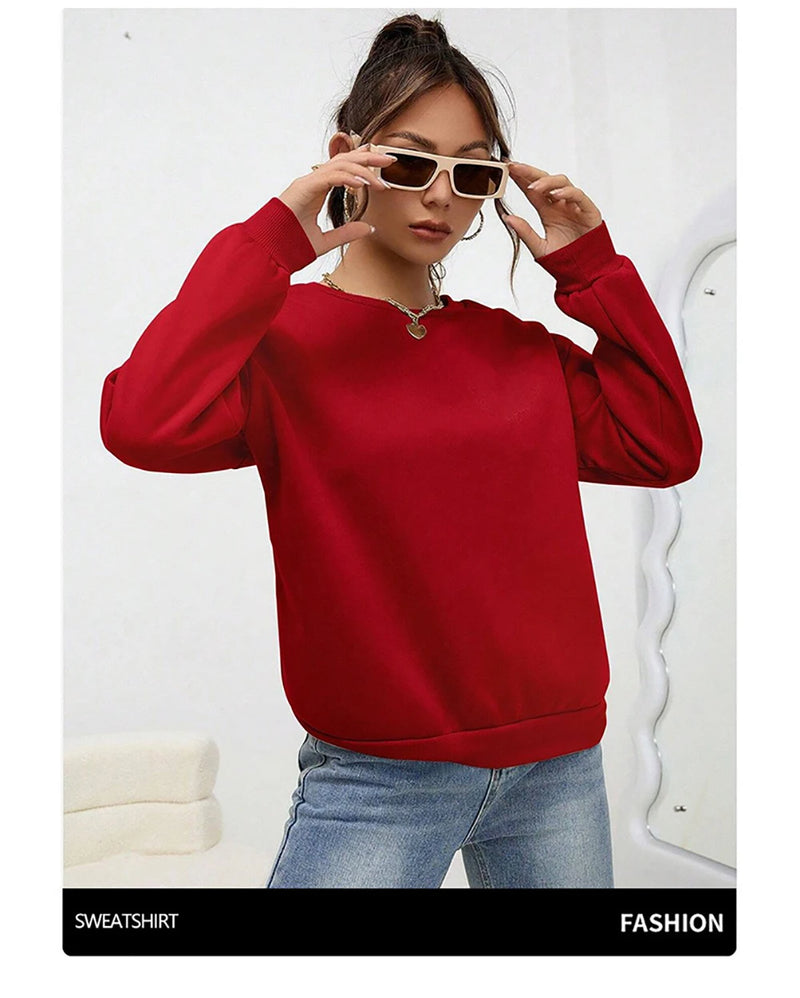 Woman Sweatshirt Casual Solid Color All-Match Clothing Loose Fashionable Pullovers Autumn Crewneck Warm  Female Hoodies