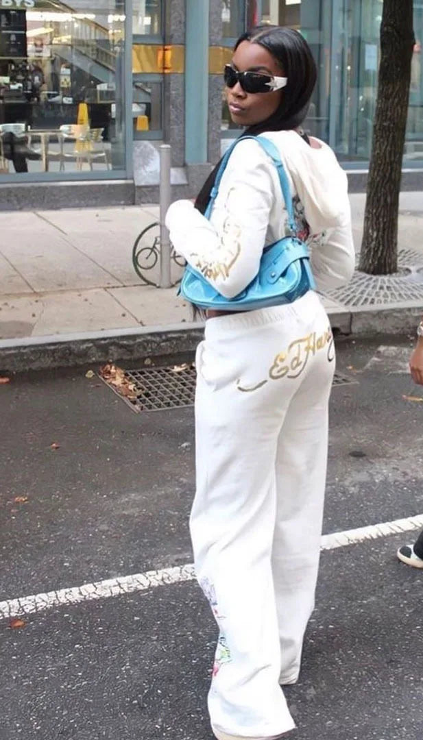 Y2k Zipper Tracksuit Women Black Print Hoodie Sweatpant Winter Blue Bodycon 2 Two Piece Outfits Pants Matching Sets Sweatshirt