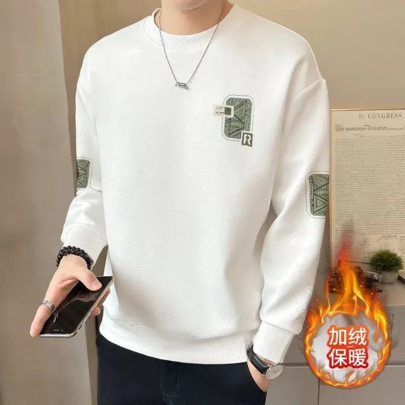 Men’s Thick Fleece Sweatshirt – Warm Round Neck Pullover for Autumn and Winter