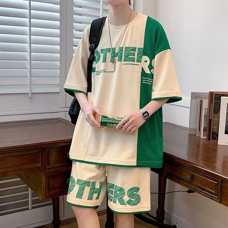 Men’s Alphabet Sportswear Set – Casual Jogging Tracksuit with T-Shirt and Shorts