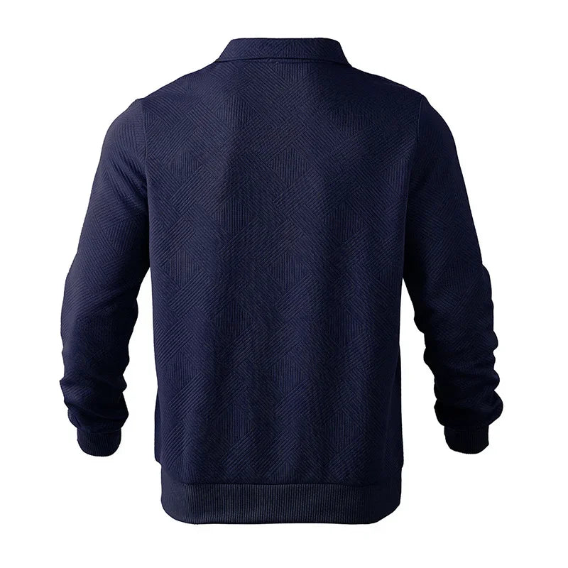 Men’s Zipper Polo Sweatshirt – Turn-Down Collar Long Sleeve Pullover for Autumn and Winter