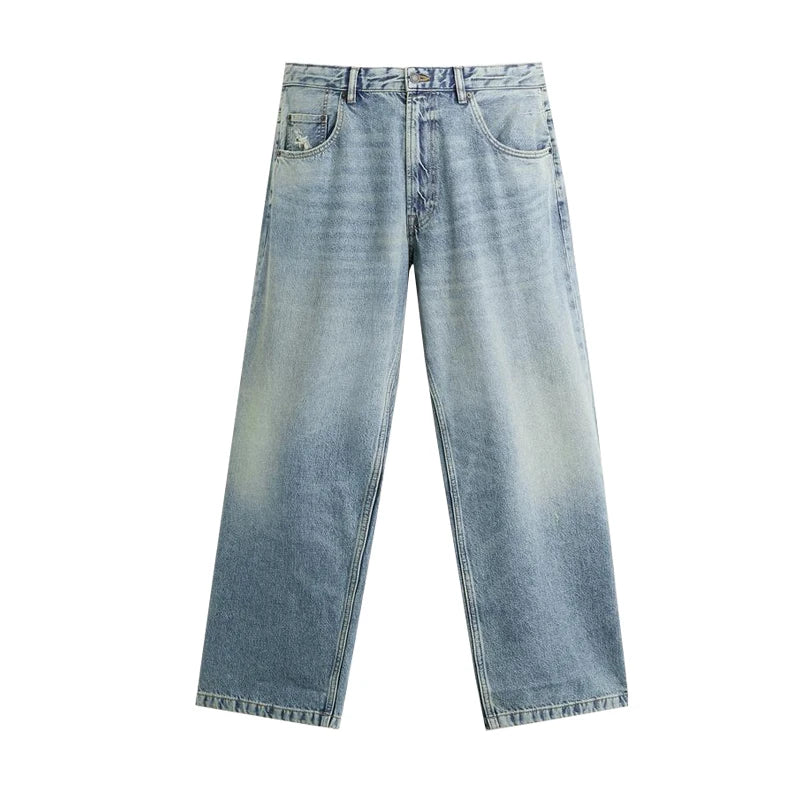 Men’s Retro Cotton Denim Jeans – Loose Fit Straight-Leg Casual Trousers, Comfortable and Wear-Resistant for Autumn & Winter