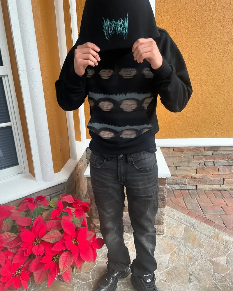 Y2K retro pattern printed sweatshirt for men fashion hip hop black street clothing neutral clothing loose men and women hoodies