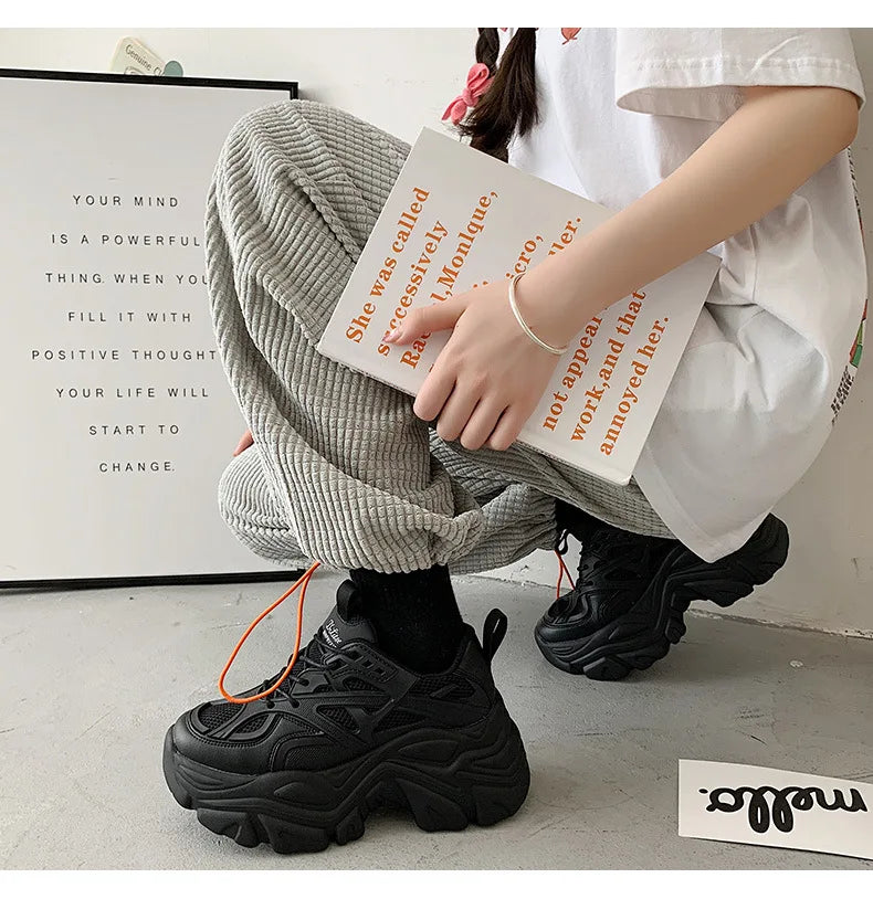 Fujin 7cm Chunky Sneakers Platform Shoes Wedge for Women Casual Shoes Breathable Summer Shoes Women Fashion Sneakers Spring