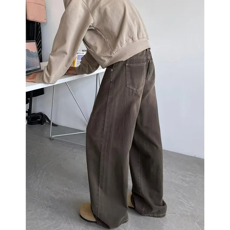 Men’s Vintage Distressed Jeans – Relaxed Straight Wide Leg Casual Denim Trouser