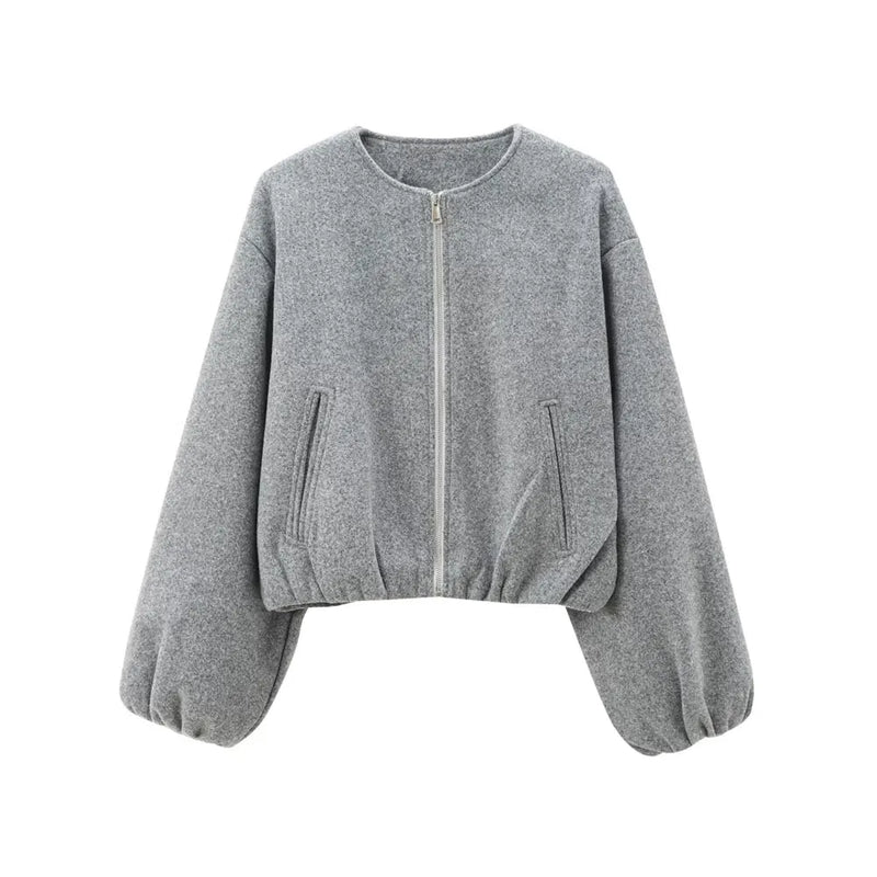 Oversized Soft Bomber Jacket for Women – Casual Long Sleeve Zip-Up Coat for All Seasons